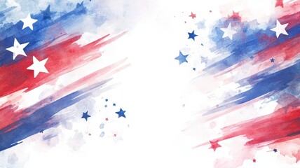 Abstract American flag design with red, white, and blue brush strokes and stars for patriotic celebrations or events