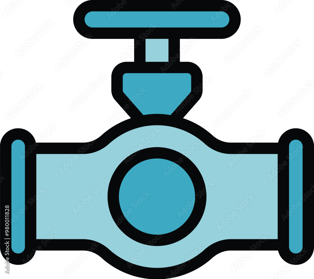 Poster blue pipeline with valve is isolating flow on white background