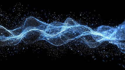  A blurred wave of light on a black backdrop with a blue hue, appearing on the right side of the image