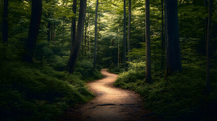 Obraz premium A small path leading through a quiet forest.