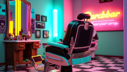 Retro Barbershop Chair with Neon Sign