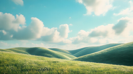 Fototapeta premium Gentle hills under a soft blue sky.