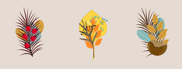 Autumn fallen leaves. Foliage elements for comfort and decoration. Autumn bouquet.Vector