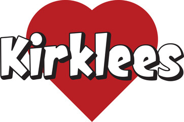 Kirklees city text design with red heart typographic icon design suitable for touristic promotion