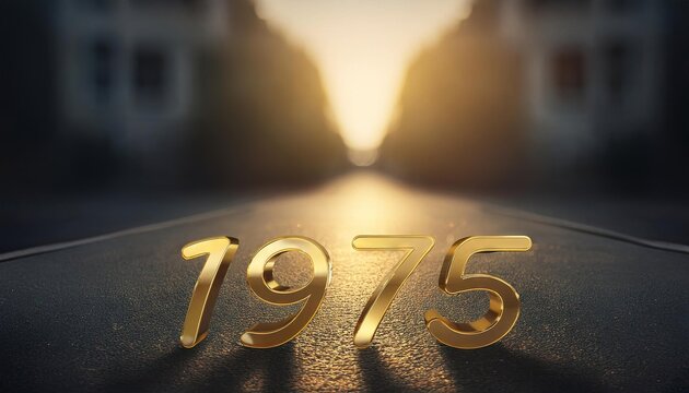 Golden Number 1975 on Street at Sunset