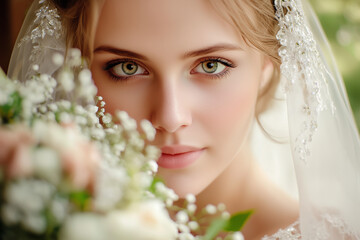 Obraz premium A beautiful young woman on her wedding day