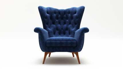 Fototapeta premium wingback chair with deep navy blue fabric upholstery and wooden legs