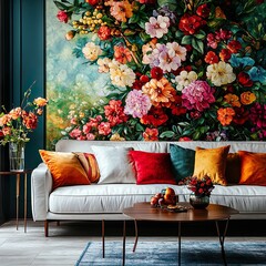 Floral elegance with colorful designs for vibrant living room wall decor wallpaper