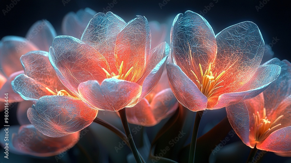 Canvas Prints   Close-up of a bouquet of flowers on a dark background with a fuzzy image of the center of one flower