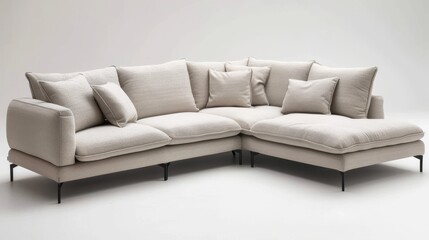 modern L-shaped sectional sofa with plush cushions and light beige fabric u