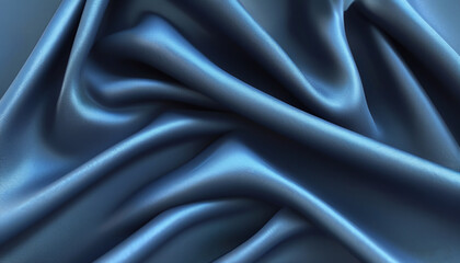 Obraz premium Midnight blue satin fabric cascades gracefully, highlighting its soft sheen and luxurious texture under gentle lighting, embodying elegance and sophistication.