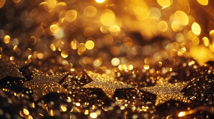 Glistening Starry Gold Bokeh: Festive Holiday Background