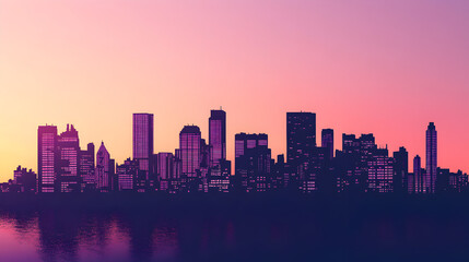 Obraz premium Silhouette of a city skyline at dusk.