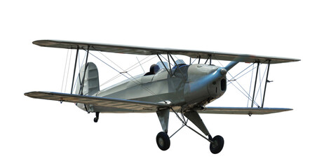 Light biplane in flight isolated on white background. © JackF