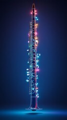 A colorful, glowing, and illuminated musical instrument, possibly a clarinet