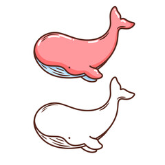 Coloring book page for anyistress kid or adult coloring. Vector illustration of cute whale