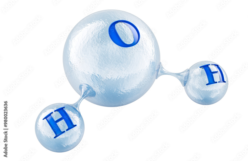 Poster h2o molecule, 3d rendering isolated on transparent background