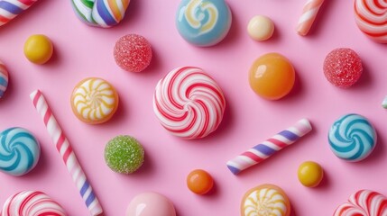 Fototapeta premium Flat lay of Various colorful candies