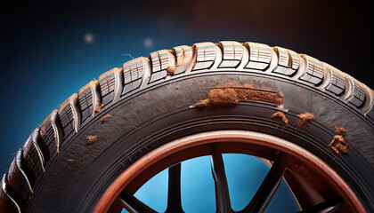 A worn out car tire with visible wear marks perfect for recycling or upcycling projects 