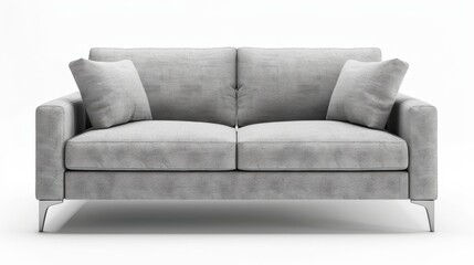 modern, minimalist sofa with clean lines and light gray fabric upholstery
