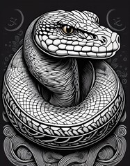 Fototapeta premium snake on black background illustrated with black lines