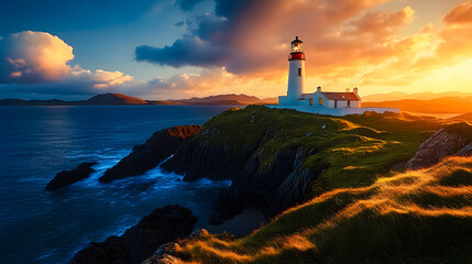 Fototapeta premium Paysage avec phare sur la côte au bord de l'océan