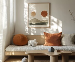 closeup poster in 2*3 inches frame in nursery room , scandi "ai generated"