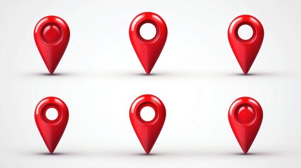 Map pin red icon set.
