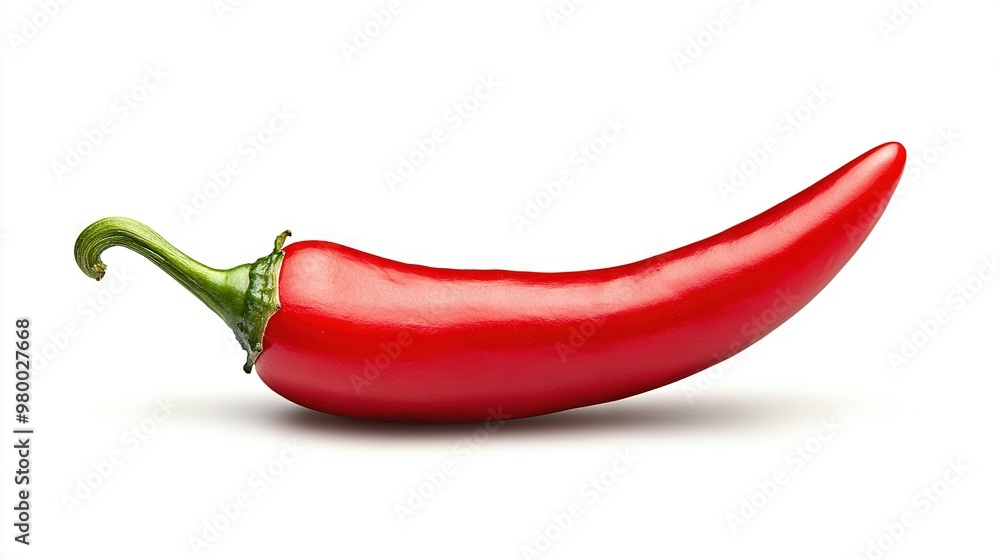 Poster   A green bell pepper on a white background with a red stem