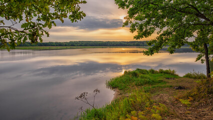 Picturesque sunrise at a water reservoir in Wilcza Wola, Podkarpackie Province, Poland, Europe