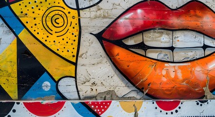 Artistic Expression on Concrete. Graffiti of Juicy Vibrant Lips.