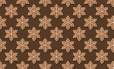 Pattern of christmas gingerbread star on brown pastel background