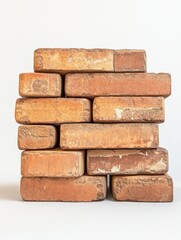 Obraz premium Solid bricks used in wall construction isolated on white background. Rustic structural masonry bricks on white background.