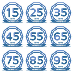 Celebration 15 to 95 Years Anniversary - Blue and Transparent Seals in Decagon Form with Ribbon.