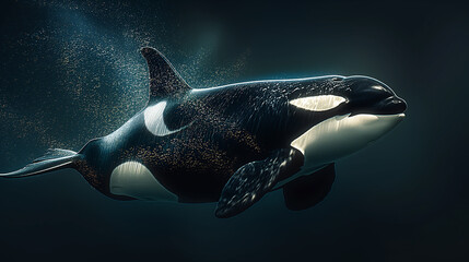 Fototapeta premium Majestic orca whale swimming underwater in the ocean, a beautiful marine creature in its natural habitat