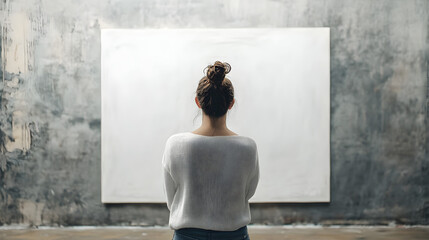 Person standing in front of a blank canvas, ready to create.


