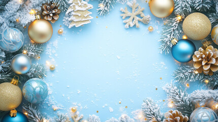 Christmas decorations view on the winter window background,