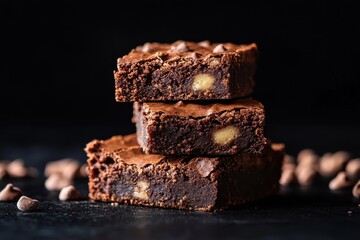 Artisan brownies on dark backdrop