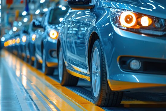assembly line of incomplete vehicles arranged consecutively