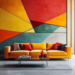 Modern geometric bold shapes colorful wall design living room wallpaper