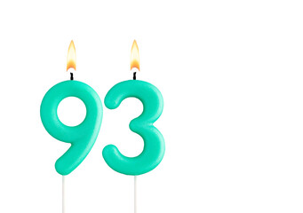 Birthday number 93 - Green birthday candle on white background