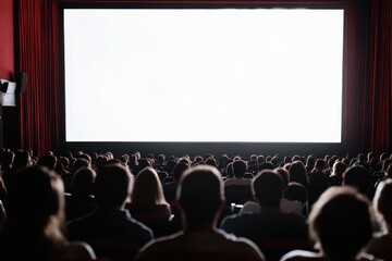 Audience in a theater viewing a film White screen