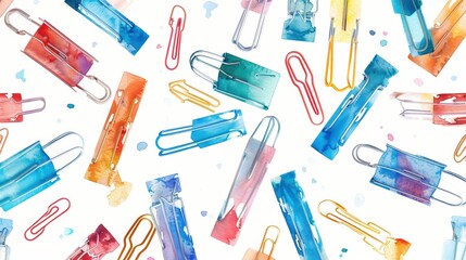 A vibrant collection of paper clips and highlighters on a white background, perfect for adding color to office or school supplies.