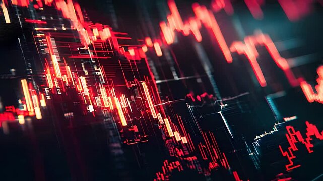 Stock market crash with red graph depicting falling prices and financial decline
