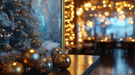 Obraz premium Christmas, restaurant, decorated, gold, silver, ball, holiday, festive