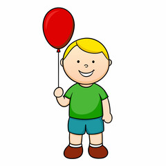 Happy boy with a red balloon stock illustration