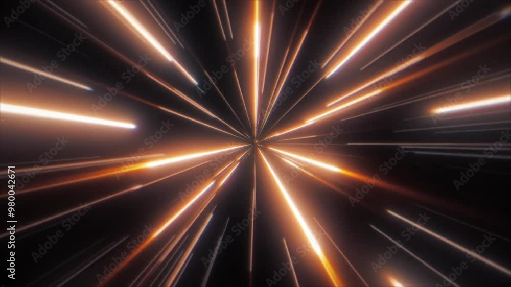 Poster hyperspace jump animation background. abstract speed warp with orange lights movement. cosmic light 