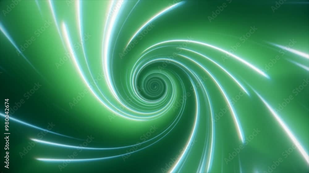 Poster glowing green light rays abstract twisting tunnel motion, abstract rotating spiral pattern swirls co