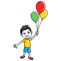 Happy boy with ballon on a white background. stock illustration