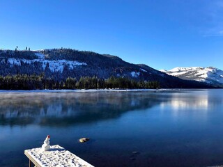 lake and mountains in winter